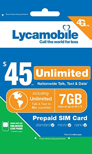 Lycamobile $45 Plan 1st Month Included SIM Card is Triple Cut Unlimited Natl Talk & Text to US and 60+ Countries 7GB Of 4G LTE