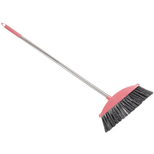 Kichvoe Stainless Steel Broom Heavy Duty Floor Broom Outdoor Indoor Handle Broom Angle Brooms Hair Cleaning Broom for Home Kitchen Garage Lobby Shop Office Pink