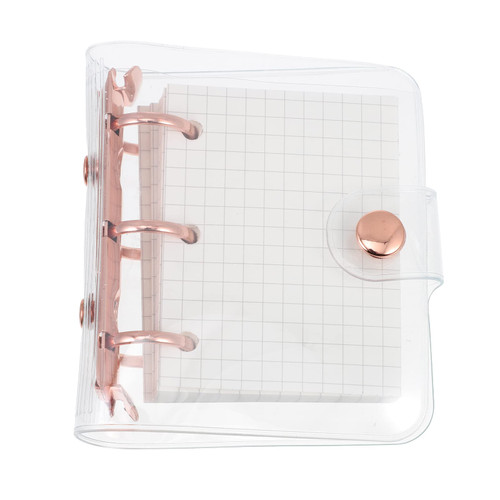 LUOZZY Mini Binder Pockets Mini Transparent Scrapbook Loose-leaf Notebook 3-Ring Binder Covers Tiny Loose-Leaf Notebook Round Ring Protector PVC Notebook (Rose Gold)