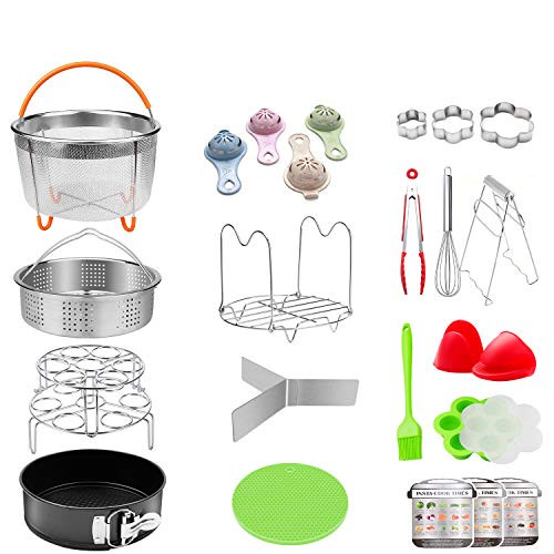 25 Pieces Pressure Cooker Accessories Set Compatible with Instant Pot 6,8 Qt - 2 Steamer Baskets, Springform Pan, Stackable Egg Steamer Rack, Egg Beater, 2 Silicone Trivet Mats, Egg Bites Mold