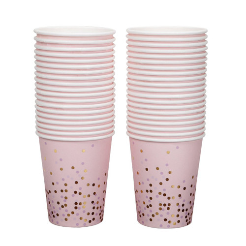 Geeklife Gold Pink Dots Paper Cups,40pcs Sparkly Gold Foil Disposable Paper Cups 9oz for Wedding,Baby Shower,Birthday Party and Anniversary Dinner