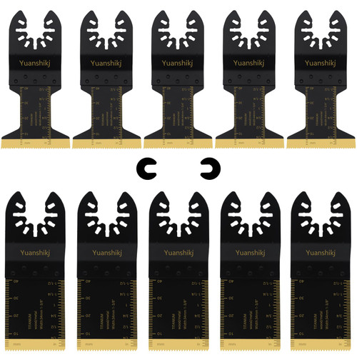 Yuanshikj (10PCS Titaniuml) Metal Wood Plastics Universal Oscillating Multitool Saw Blades,Oscillating Tool Blade,Professional Quick Release Durable,Multi Tool Blades Kits