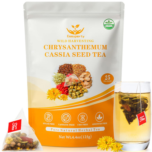 Essuperty- Chrysanthemum Cassia Seed Tea, Cassia Seed, 25 Tea Bags, White Chrysanthemum, Burdock Root, Honeysuckle, Big Wolfberry, Osmanthus Mixed Herbal Floral Tea Bags