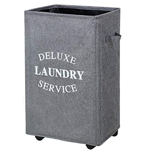 Chrislley 90L Large Laundry Basket with Wheels Rolling Laundry Hampers for Laundry Collapsible Clothes Hamper Bag Square Laundry Cart Laundry Storage Basket Laundry Organizer (Upgrade Grey)