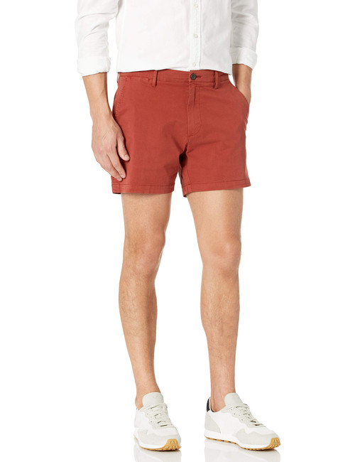 Amazon Essentials Men's Slim-Fit 5" Flat-Front Comfort Stretch Chino Short (Previously Goodthreads), Rust, 32