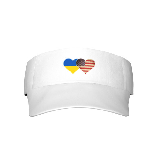 Ukraine Flag and American Flag Sport Sun Visor Hats Adjustable Empty Top Baseball Cap Golf Visors Hat Athletic Visor Hat for Men Women Black