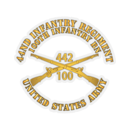 Kiss-Cut Stickers - 442nd Infantry Regiment - 100th Infantry Battalion - US Army w Br X 300 (4"x4", Transparent)