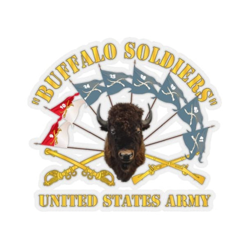 Kiss-Cut Stickers - Army - Buffalo Soldiers - Infantry - Cavalry Guidons w Buffalo Head - US Army X 300 (4"x4", Transparent)