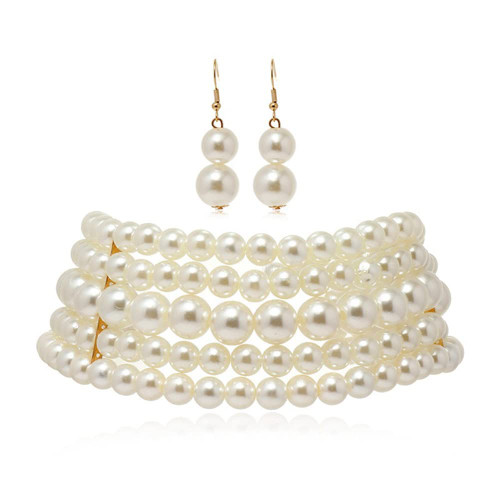 wekicici Wekicici Pearl Necklace Earrings Set Multi-Layer Pearl Choker Necklace Fashion Costume Accessories for Women Girls(Earrings and Necklaces) White wekicici Wekicici Pearl Necklace Earrings Set Multi-Layer Pearl Choker Necklace Fashion Costume Accessories for Women Girls(Earrings and Necklaces) White