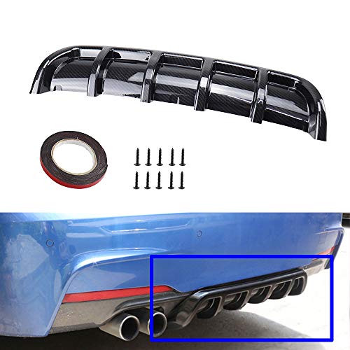 Rear Diffuser Universal Car Rear Bumper Diffusers Spoiler Lip Kit Aerodynamic Shark 6 Fin Curved Black Carbon Fiber ABS (Carbon Fiber Color)