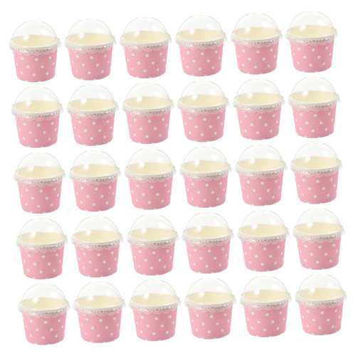 Beaupretty 50pcs Ice Cream Cups Paper Food Cups Yogurt Bowl Jelly Cups Disposable Soup Bowls Paper Snack Bowls Cake Containers with Lids To Go Hot Soup Bowls Cup Cake Dessert Bowl Mousse Pink