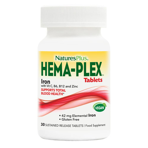 NaturesPlus Hema-Plex Iron - 30 Slow-Release Tablets - 85 mg Elemental Iron + Vitamin C & Bioflavonoids for Healthy Red Blood Cells - Vegan, Gluten Free - 30 Servings NaturesPlus Hema-Plex Iron - 30 Slow-Release Tablets - 85 mg Elemental Iron + Vitamin C & Bioflavonoids for Healthy Red Blood Cells - Vegan, Gluten Free - 30 Servings