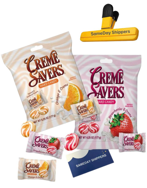 The Original Classic Creme Savers | Candy Creme Savers - Orange and Creme Strawberry and Creme - 6.25 oz Bag of Each Flavor | SameDay Shippers Card Included