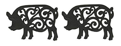 Set of 2 Decorative Cast Iron Pig Trivets