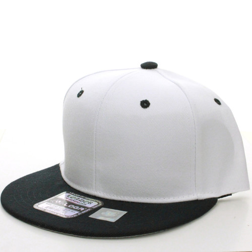 L.O.G.A Plain Flat Bill Visor Blank Snapback Hat Cap with Adjustable Snaps - White-Black
