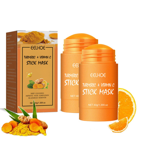 QQYIDA 2PC Organic Turmeric Mask Stick, for Clear, Radiant Skin, Turmeric Face Mask, Turmeric Clay Stick Mask, Acne & Scars Reduction, Healing Clay Pore Cleansing Facial Mask