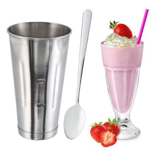 Knupp Co. Stainless Steel Malt Cup 30oz with Spoon for Mixing Milkshakes, Ice Cream, Malts - Compatible with Hamilton Beach DrinkMaster, Waring Mixers, and Most Spindle and Milkshake Mixers