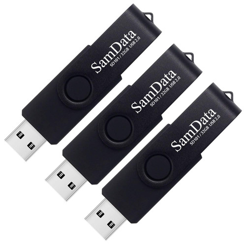 SamData USB Flash Drive 32GB 3 Pack USB 2.0 Thumb Drive Swivel Memory Stick Data Storage Jump Drive Zip Drive Drive with Led Indicator (Black, 32GB-3Pack)