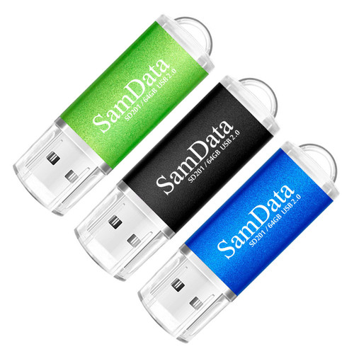 SamData 3 Pack 64GB USB Flash Drives USB 2.0 Thumb Drives Memory Stick Jump Drive Zip Drive, 3 Colors: Green Black Blue