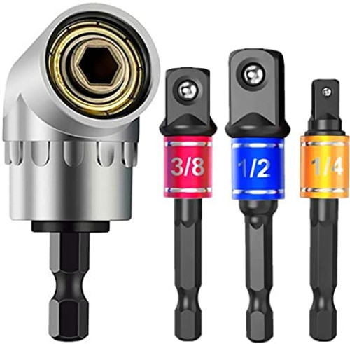Rswilwy Impact Grade Power Hand Tools Driver Sockets Adapter Extension Set, 3Pcs 1/4 3/8 1/2" Hex Shank Drill Nut Driver Bit Set + 105 Degree Right Angle Driver Extension Screwdriver Drill Attachment Rswilwy Impact Grade Power Hand Tools Driver Sockets Adapter Extension Set, 3Pcs 1/4 3/8 1/2" Hex Shank Drill Nut Driver Bit Set + 105 Degree Right Angle Driver Extension Screwdriver Drill Attachment