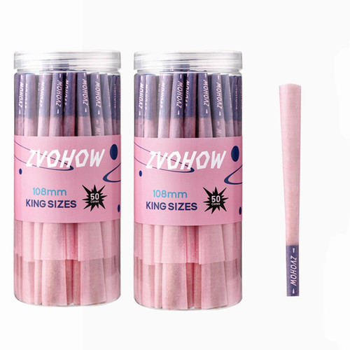 Pink Pre rolled Cones 50 PACKS - 4.25inch Classic King Size Rolling Paper With Packing Sticks and Tips - Pink Cones Rolling Paper (100Packs)