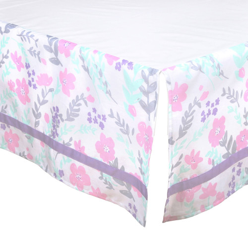 Purple, Pink and Mint Floral Tailored Crib Dust Ruffle by The Peanut Shell