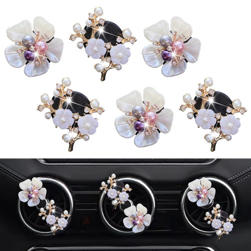 Bling Flower Air Vent Clips, 6 Pcs Cute Daisy Car Air Fresheners Vents Clips Car Diffuser Rhinestone Car Interior Decoration Charm Diamond Car Decor Bling Car Accessories for Women Girls