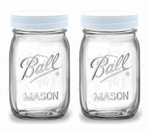 Regular Mouth Mason Jars 16 oz - (2 Pack) - Ball Regular Mouth 16-Ounces Pint Mason Jars with White M.E.M Food Storage Plastic Lids - For Storage, Freezing - Leak Proof, Microwave & Diswasher Safe Regular Mouth Mason Jars 16 oz - (2 Pack) - Ball Regular Mouth 16-Ounces Pint Mason Jars with White M.E.M Food Storage Plastic Lids - For Storage, Freezing - Leak Proof, Microwave & Diswasher Safe