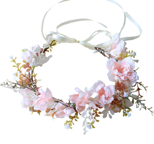 Vivivalue Bridal Flower Crown Girl Flower Headband Hair Wreath Floral Headpiece Halo Boho with Ribbon Wedding Party Festival Photos Pink Vivivalue Bridal Flower Crown Girl Flower Headband Hair Wreath Floral Headpiece Halo Boho with Ribbon Wedding Party Festival Photos Pink