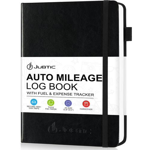JUBTIC Auto Mileage Log Book for Taxes,Vehicle Maintenance Log Book,Mileage Tracker for Car with Mileage,Expense,Gas Consumption & Lubrication,A5 Size,1,674 Mileage Entries,A5 Size(Black)