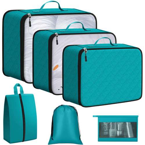 ExploreBliss Packing Cubes for Suitcases 6 Set, Durable Packing Cubes for Travel, Foldable Suitcase Organizer Bags Set for Travel Accessories, Travel Bags Organizer for Luggage(Green)
