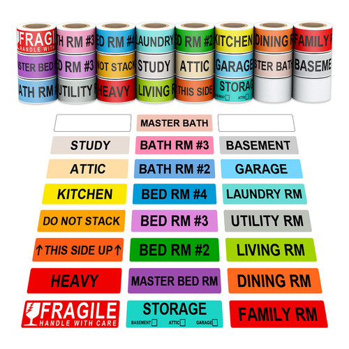 Misofuki 1440 Pcs 1"x4.5" Color Coded Moving Labels with 4 Bedroom Labels for Boxes, 24 Rolls Moving Stickers for Boxes, Packing Labels for Moving Boxes, Moving Labels for Boxes Color Coded