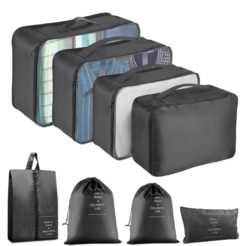 YEEYAA 9 Set Packing Cubes for Suitcase, Compression Packing Cubes for Carry on Suitcases, Luggage Organizer Packing Cubes for Travel Essentials, Large Mesh Luggage Packing Cubes for Suitcases