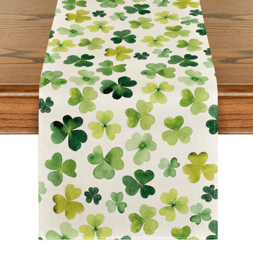 Artoid Mode Shamrock St. Patrick's Day Table Runner, Seasonal Spring Lucky Kitchen Dining Table Decoration for Home Party Decor 13 x 108 Inch