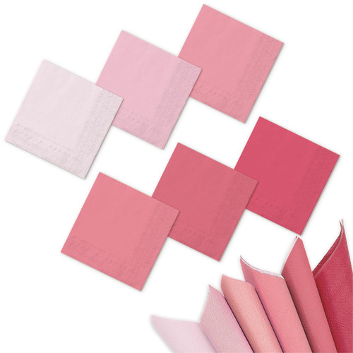 Whaline 120 Pieces Pink Cocktail Napkin Gradient Color Beverage Luncheon Paper Napkins 2 Ply for Home and Party Favors, 6 Colors