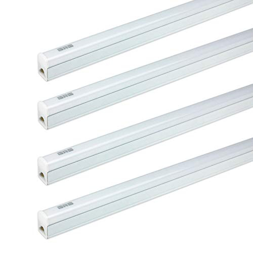 (Pack of 4) GRG LED T5 Integrated Single Fixture, 1Ft 5W 550lm 6500K, Linkable Utility Shop Light, Garage Light, LED Ceiling & Under Cabinet Light, T5 T8 Fluorescent Tube Light Fixture Replacement