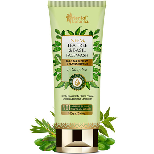 Oriental Botanics Neem, Tea Tree And Basil Anti Acne Face Wash - For Clear And Rejuvenated Skin - No Parabens, Silicones, 100ml
