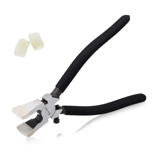 SPEEDWOX Glass Pliers Flat Jaws 8 Inches Black Glass Breaking Tool with 2 Pair of Rubber Tips Durable Mosaics Breaking Tool Heavy Duty for Tile Stained Glass Work