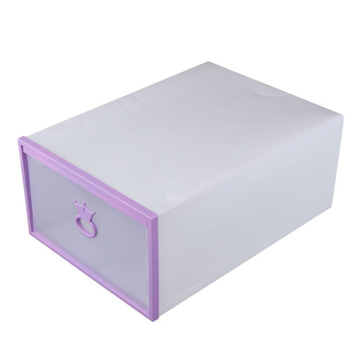 MAGICLULU Box Plastic Shoe Storage Box Shelf Shoe Organizer Clear Plastic Container Plastic Containers Clear Stackable Shoe Bins Container with Lid Clear Shoe Rack Purple Wardrobe Drawer