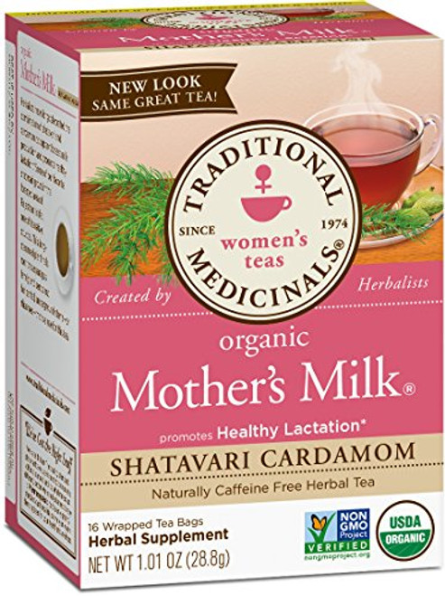 Traditional Medicinals Organic Mother's Milk Shatavari Cardamom Women's Tea Bags, 16 Count, Pack of 6