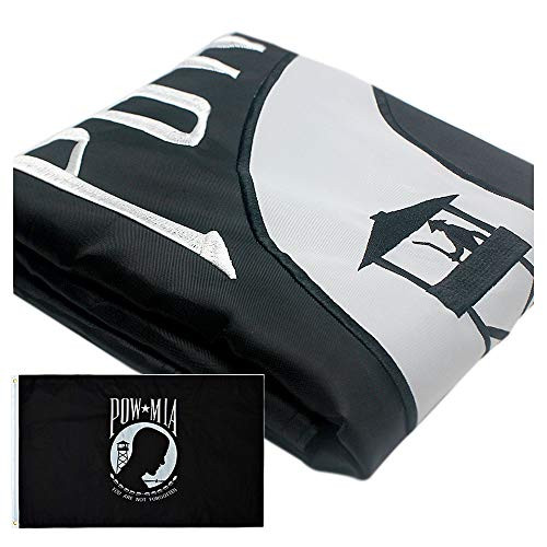 VSVO POW MIA Black Flag 3x5ft with 2-Sided Embroidered for Outside- Double Sewn Stripes and Brass Grommets, UV Protected, 300D Nylon You are Not Forgotten Military Flag