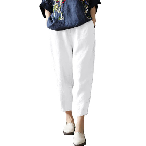 Bblulu Wide Leg High Waisted Drawstring Pants Elastic Waist Beach Trousers Straight Leg Pants Loose Pants White