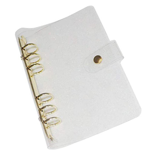 Abaodam Clear Binder Transparent Binder Cover Clear Journal Protector Shell 6-Ring Loose Leaf Binder Cover A5 Planner Binder Cover Ring Binder Cover A5 Cover Office Supplies Work Flash PVC