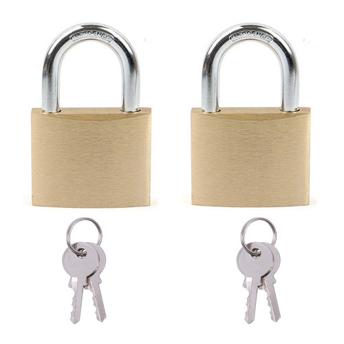 Solid Brass Padlock Keyed Different with 40mm Wide Body, ¼ Shackle Diameter Pack of 2