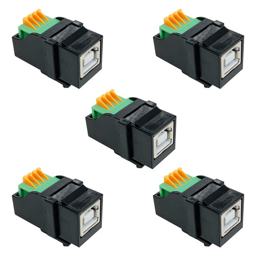 Jienk 5Pcs USB 2.0 Type-B Female Crimp Connector, D-Type USB B Female Socket, USB Pass Through Adapter Straight USB Extender for Printer, Scanner, Mobile HDD and More