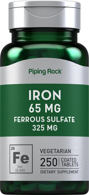 Iron Ferrous Sulfate 65 mg | 250 Tablets | Iron Supplement | High Potency Formula | Vegetarian, Non-GMO, Gluten Free | by Piping Rock Iron Ferrous Sulfate 65 mg | 250 Tablets | Iron Supplement | High Potency Formula | Vegetarian, Non-GMO, Gluten Free | by Piping Rock
