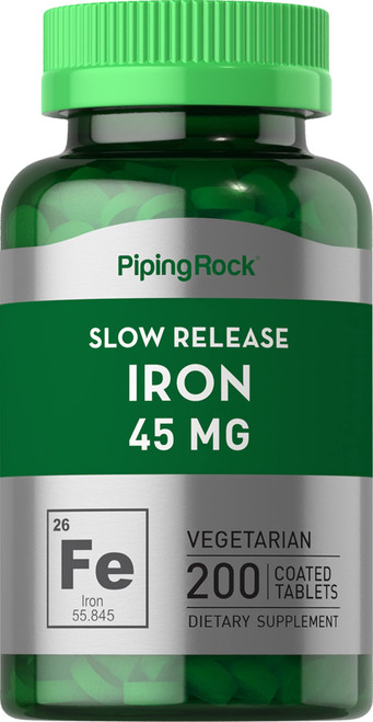Slow Release Iron Supplement 45mg | 200 Tablets | Ferrous Sulfate | Vegetarian, Non-GMO, Gluten Free | by Piping Rock Slow Release Iron Supplement 45mg | 200 Tablets | Ferrous Sulfate | Vegetarian, Non-GMO, Gluten Free | by Piping Rock