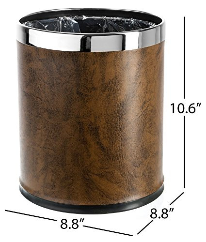 Brelso 'Invisi-Overlap' Open top Leatherette Trash Can, Small Office Wastebasket, Modern Home D?r, Round Shape (Brown)