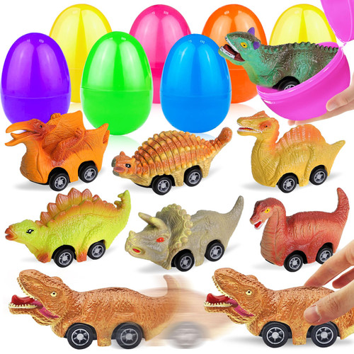 16 Pcs Easter Eggs Filled with Dinosaur Pull Back Cars, Easter Eggs with Toys Inside Pull Back Dinosaur Vehicles for Kids Toddlers Boys Girls Classroom Prize Easter Basket Stuffers Easter Egg Hunt