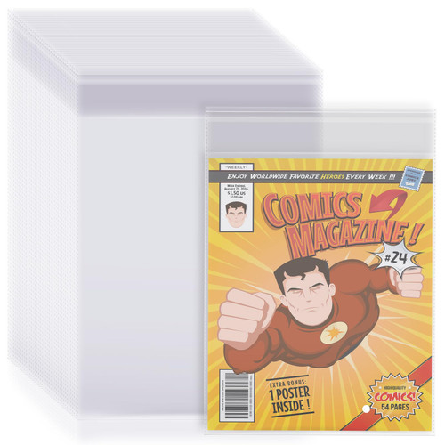 Kosiz 200 Count Comic Book Bag Bulk, Magazine Transparent Comic Sleeves Size 12.6 x 8.07 Inch Protector Bags Resealable Current Comic Book for Regular Comics Storage Protective Supplies